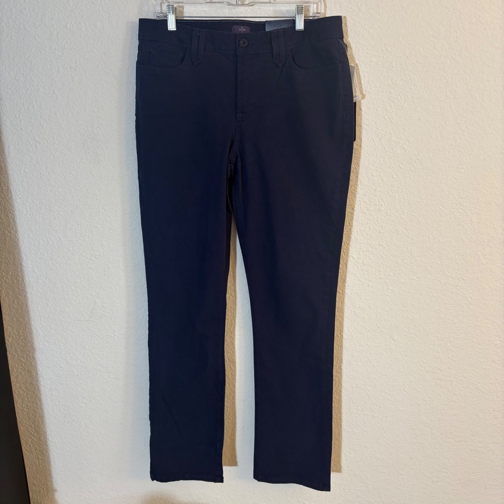 NYDJ Straight Leg Pants Women 12 Navy Blue Slimming Fit NWT